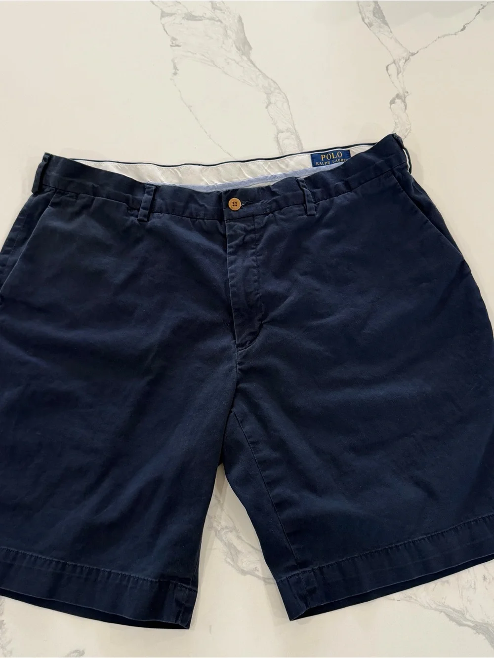 Polo Ralph Lauren Mens Chino Shorts Size 36 Navy Blue Flat Front 9” Inseam